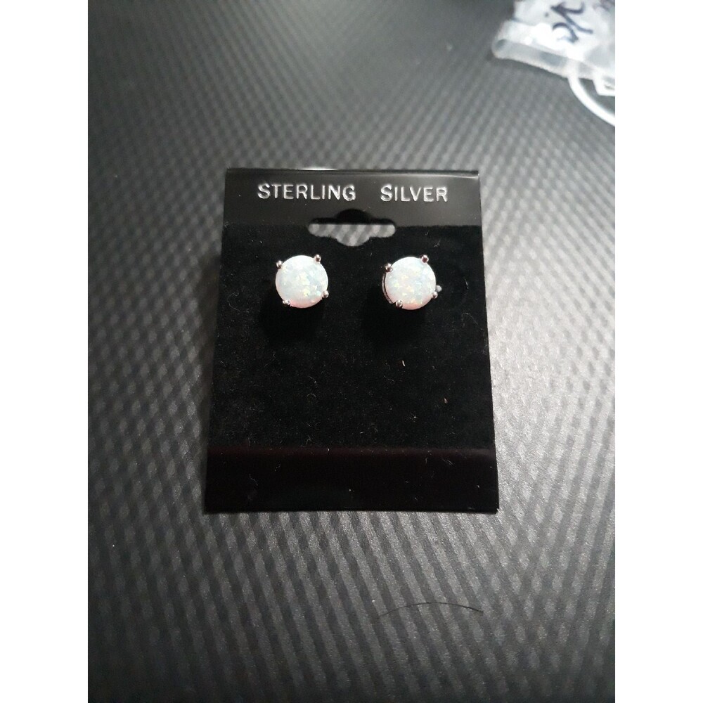 Sterling silver white lab opal earrings